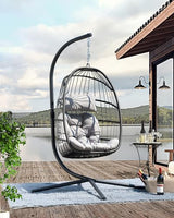 FREDEES Egg Swing Chair with Stand, Outdoor Hanging Egg Chair with Cushion for Patio/Porch/Balcony/Indoor (Light Gray) FREDEES