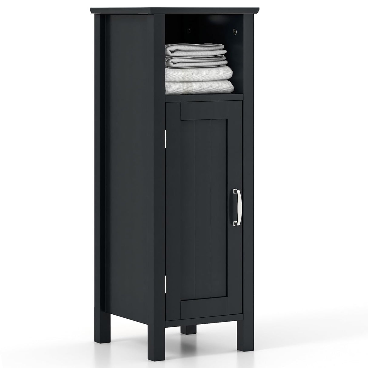 Tangkula Bathroom Floor Cabinet, Storage Cabinet with Anti-Tipping Device, 3-Height Adjustable Shelf, Wood Freestanding Side Cabinet for Bathroom Home Office, 12 x 12 x 31.5 Inches (Black) Tangkula