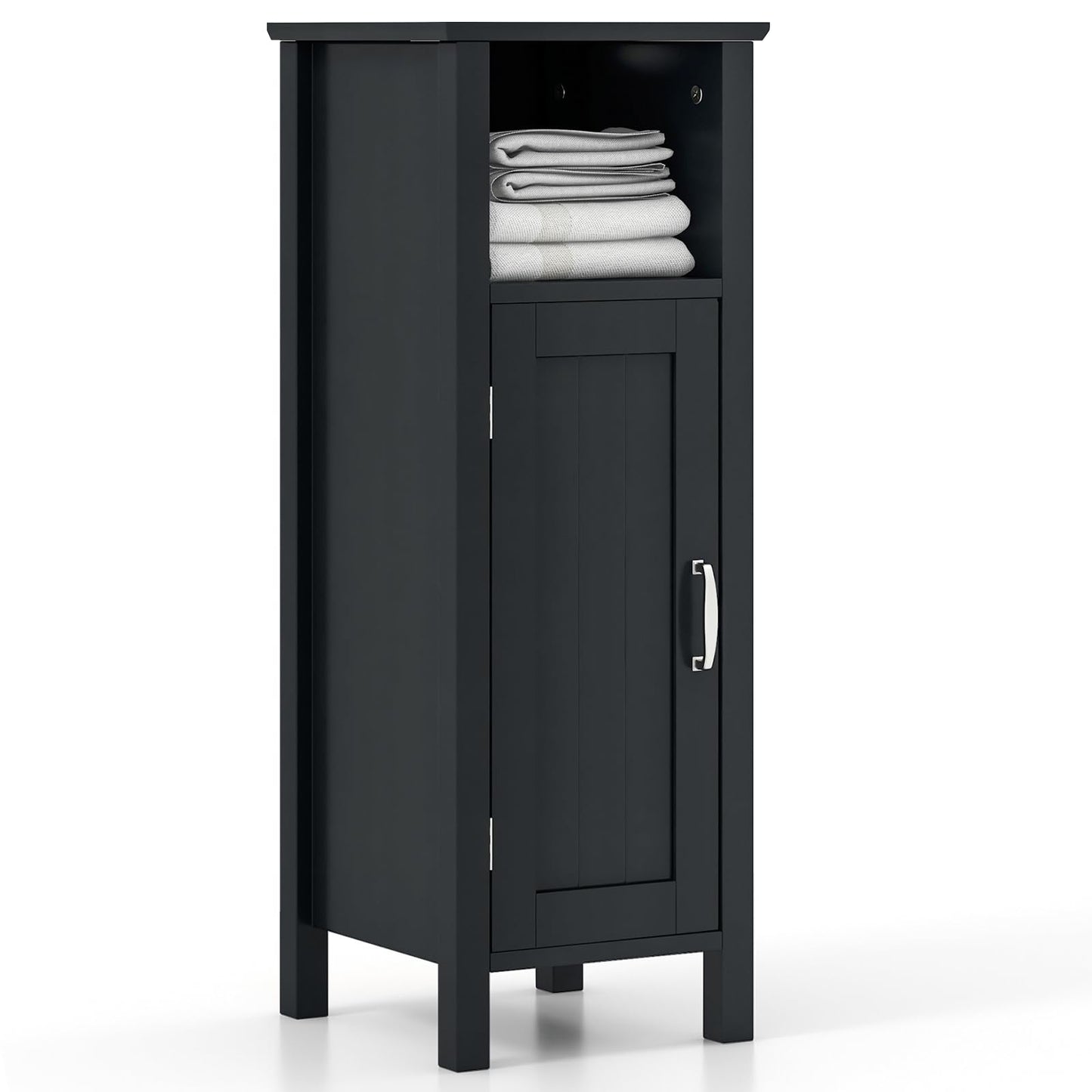 Tangkula Bathroom Floor Cabinet, Storage Cabinet with Anti-Tipping Device, 3-Height Adjustable Shelf, Wood Freestanding Side Cabinet for Bathroom Home Office, 12 x 12 x 31.5 Inches (Black)