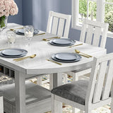 Peatuk Solid Wood Dining Table Set for 6, Modern Breakfast Dinette Expandable Drop Leaf Kitchen Table with Chairs for Dining Room, Kitchen, Grey Peatuk