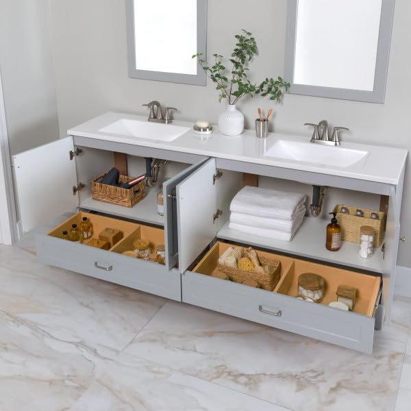 Spring Mill Cabinets Emlyn 72 Inch Double-Sink Bathroom Vanity with White Top, 2 Cabinets, 2 Drawers, 72.5" W x 18.75" D, Pearl Gray Spring Mill Cabinets