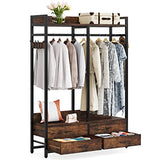 Tribesigns Freestanding Closet Organizer for Hanging Clothes, Heavy Duty Garment Rack with 4 Drawers, 8 Hooks and Storage Shelves, Wardrobe Closet Clothing Rack for Bedroom, Living Room, Rustic Brown Tribesigns