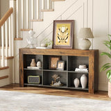 LITTLE TREE Console Table with Storage, 63-Inch Narrow Long Sofa Table, Entryway Table with 6 Cubes, Farmhouse Storage Shelves for Entryway, Living Room LITTLE TREE