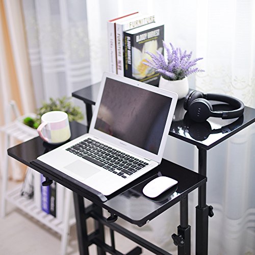 DlandHome Mobile Standing Desk Stand Up Desk Rolling Desk, Stand Sit Desk Mobile Computer Desk Adjustable Standing Desk 23.6inches Table Workstation Mobile Desk Cart Tray Black - WoodArtSupply