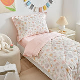 DuShow Floral 4 Piece Girls Toddler Bed Comforter Set Pink Flower Reversible Toddler Bedding Set Soft Baby Crib Bed Sheets Set in a Bag | Include Quilt Comforter,Flat Sheet,Fitted Sheet,Pillowcase DuShow