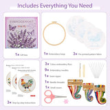 Uniartfy 3 Pack Funny Rooster and Flower Embroidery Kits for Beginners, Animal Cross Stitch Kit for Adults, DIY Needlepoint with Stamped Pattern, Embroidery Hoop, Tools, Colorful Threads, Instructions
