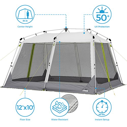 CORE 12'x10' Instant Screen House | Folding and Portable Large Pop Up Canopy Shelter with Included Carry Bag | Perfect for Family Camping, Outdoor, Picnic, Backyards, BBQ, Tailgate, Patio and Party CORE