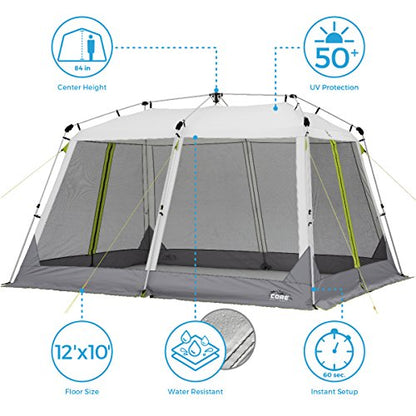 CORE 12'x10' Instant Screen House | Folding and Portable Large Pop Up Canopy Shelter with Included Carry Bag | Perfect for Family Camping, Outdoor, Picnic, Backyards, BBQ, Tailgate, Patio and - WoodArtSupply