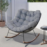Grand patio Rocking Chair Outdoor, E-Coated Papasan Rocking Chair with Cushion, Outdoor Rocker Recliner Chair for Patio Porch Garden Backyard, Grey Grand patio