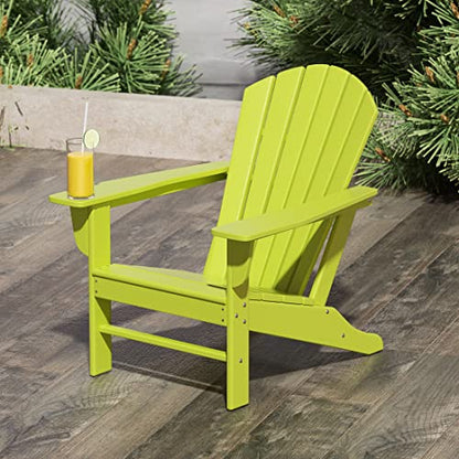 WestinTrends Dylan Adirondack Chair, All Weather Resistant Poly Lumber Outdoor Patio Chairs, Seashell Slat Curved Back, Widen Seat Armrest, Color Stay, Imitation Wood Texture, Lime Green - WoodArtSupply