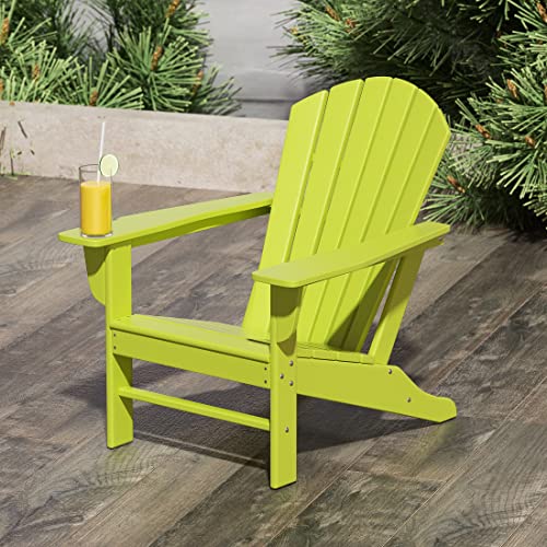 WestinTrends Dylan Adirondack Chair, All Weather Resistant Poly Lumber Outdoor Patio Chairs, Seashell Slat Curved Back, Widen Seat Armrest, Color Stay, Imitation Wood Texture, Lime Green WestinTrends