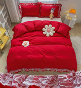 MOOWOO Christmas Chic Ruffle Lace Polyester Duvet Cover Set -Girl Red Bedding-2 Piece Twin Duvet Cover with Zipper Closure -Ultra Soft and Light Weight MOOWOO