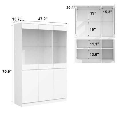 Homsee 70.9" H Luxury Bookcase Bookshelf with LED Lights & Glass Display Shelf, White Curio Display Storage Cabinet with 8 Storage Shelves for Home Office, Living Room - WoodArtSupply