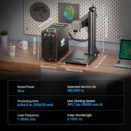 Monport 60W Fiber Laser Engraver Compatible with Lightburn, MOPA Color Marking Laser Marking Machine with 6.9" x 6.9" Lens Red Dot Guide Manual Focus for Metal Aluminum Gold Steel More Monport