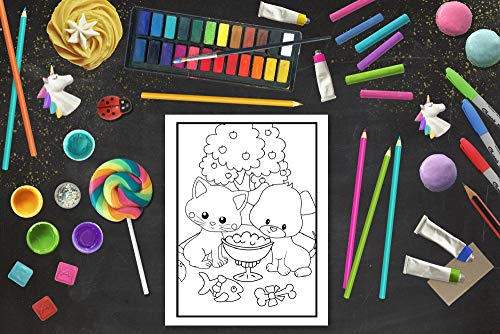 Dogs & Cats Coloring Book for Kids: 35 Cute Illustrations for Children Ages 3-10