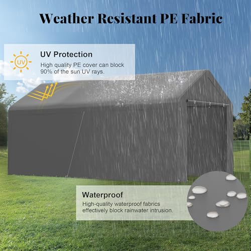 GOJOOASIS 10x20 Carport Heavy Duty Portable Garage Shelter Metal Car Canopy Tent with UV-Resistant & Weatherproof Top Cover for RV & Vehicles (Gray, 10x20 with sidewalls) GOJOOASIS