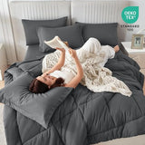 Sasttie Queen Comforter Set, 7 Pieces Bed in a Bag Queen, Complete Bedding Set Includes Grey Comforter, Flat Sheet, Fitted Sheet, Pillowcases and Pillow Shams, Dark Grey Sasttie