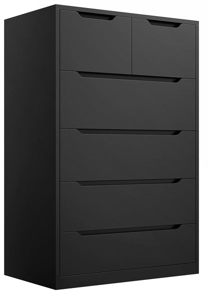 EnHomee Dresser for Bedroom, Dresser with 6 Wood Drawers, Black Dresser and Tall Dresser with Large Organizer, Wood Dressers & Chests of Drawers with Smooth Metal Rail, Black - WoodArtSupply