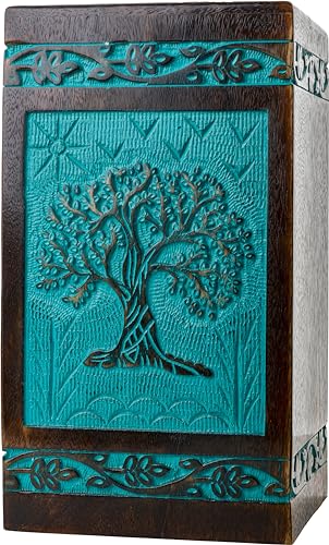 INTAJ Cremation urns for Human Ashes Male Dad Small Wooden Tree of Life Urns Box for Dogs Ashes and Casket Urn for Ashes Female mom, Burial Funeral INTAJ