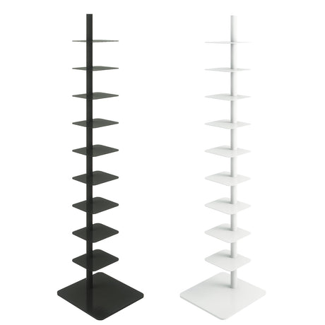 HYHTMER 9-Tier Metal Spine Bookshelf - Vertical Tower for Booksfor Small Spaces, Multipurpose Corner Bookshelf, Tall & Narrow Ladder Bookcase, Ideal Book Display for Home or Office (Black) HYHTMER