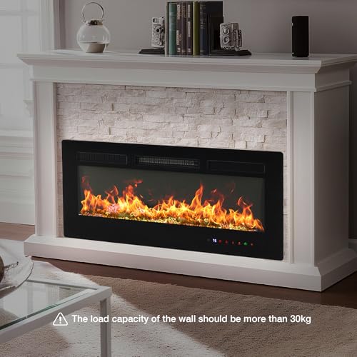 DUMOS 36 Inch Electric Fireplace Wall Mounted/Recessed/Free Standing Space Heater with Remote Control Adjustable Flame Colors Touch Screen Energy Saving, Black DUMOS