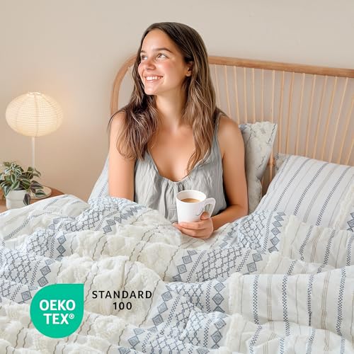 INK+IVY 100% Cotton Duvet Mid Century Modern Design, All Season Comforter Cover Bedding Set, Matching Shams, Full/Queen, Imani Chenille Navy INK+IVY