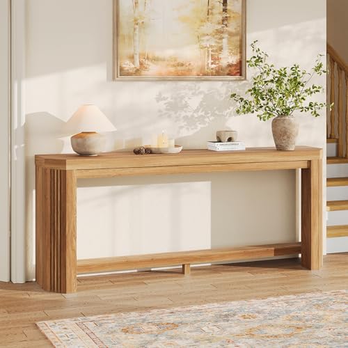 AMBERHAUS 70" Console Table for Entryway, Narrow Long Sofa Table Behind Couch, Wood Couch Table with Open Storage, Easy Assembly Entryway Table for Living Room, Hallway, Foyer, Couch, Light Brown AMBERHAUS