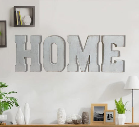 ABELOTS Distressed White Wash Wood Letter Decorative Signage, 10.0 x 5.91 inches, Love, Style S ABELOTS