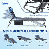 Devoko 4-Fold Padded Portable Folding Outdoor Chaise Lounge Heavy Duty Reclining Chair with Pillow & Side Pocket for Patio, Beach, Pool, Camping, Sunbathing (Blue)
