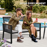 YITAHOME Patio Loveseat Wicker Outdoor Furniture, All Weather Rattan Conversation Loveseat for Backyard, Balcony and Deck with Wooden Armrest, Gray Cushions (Black) YITAHOME