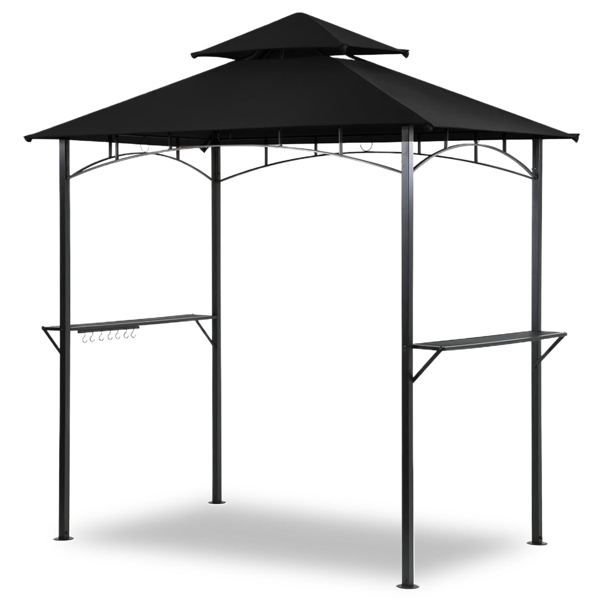Grill Gazebo Canopy, 8'x 5' Outdoor BBQ Gazebo Shelter, Patio Double Tiered Tent for Barbecue and Picnic, Black TANGJEAMER