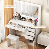 VOWNER Vanity with Lights - 43" Makeup Vanity Desk with Power Outlet, 5 Drawers and 1 Cabinet, 3 Color Lighting Modes with Adjustable Brightness,Makeup Desk with Stool for Women Girls, White VOWNER