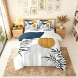 Erosebridal Boho Mid Century Queen 7 Pcs Bedding Set, Contemporary Bohemian Minimalist Comforter Set with Sheets, Abstract Geometric Bed in A Bag, Sage Tropical Palm Leaves Retro Elegant Zen Bed Sets Erosebridal