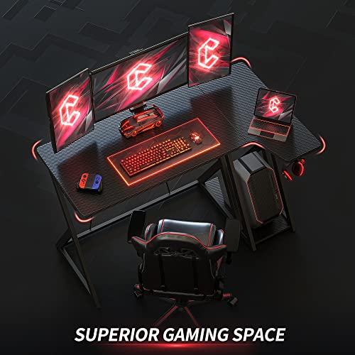 CubiCubi Aurora Gaming Desk with Carbon Fiber Surface, 40 Inch L Shaped Desk with Storage Shelves, Small Corner Computer Desk with Monitor Shelf, Gamer Desk PC Table, Black - WoodArtSupply