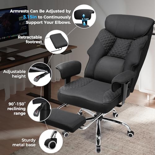 GTRACING Big and Tall Office Chair 400LBS Wide Ergonomic Fabric Deluxe Embossing Designed Gaming Chair with Foot Rest,150°Reclining Adjustable Armrests Pocket Spring Back Support and Pillow GTRACING