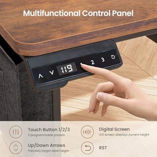 SEDETA L Shaped Electric Standing Desk with File Cabinet, 63 x 53'' Height Adjustable Home Office Computer Desk with 3 Drawers, Power Outlet, Stand up Gaming Table with Led Lights, Rustic Brown SEDETA