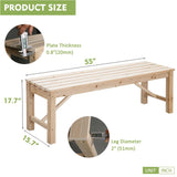 Outdoor Wood Bench Indoor Backless Porch Rustic Square Fir Log Solid Wood Fire Pit Bench for Patio Garden Deck and Backyard, 55" W×15.7" D×17.7" H, Natural Kdgarden