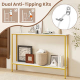 Giantex 44" Gold Console Table with Shelf, Narrow Long Entryway Table with Dual Anti-Tipping Kits & Metal Frame, 2-Tier Sofa Table Behind Couch, Hallway Table for Living Room, Entrance, Foyer Giantex