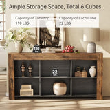 LITTLE TREE Console Table with Storage, 63-Inch Narrow Long Sofa Table, Entryway Table with 6 Cubes, Farmhouse Storage Shelves for Entryway, Living Room LITTLE TREE