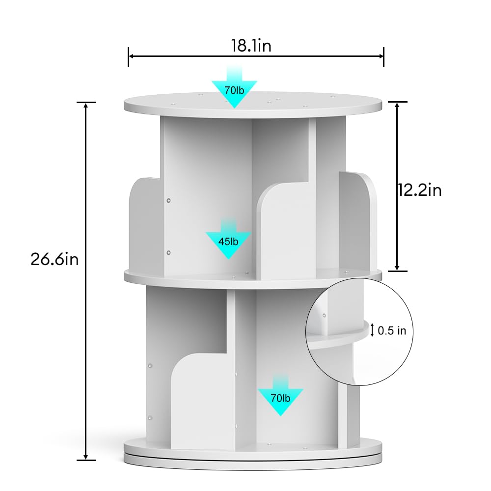 Nidouillet 2-Tier Rotating Bookshelf - Stylish White 360° Swivel Bookcase for Home and Office - WoodArtSupply