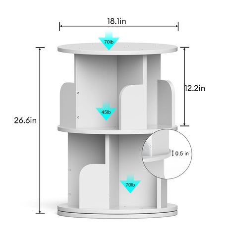 Nidouillet 2-Tier Rotating Bookshelf - Stylish White 360° Swivel Bookcase for Home and Office Nidouillet