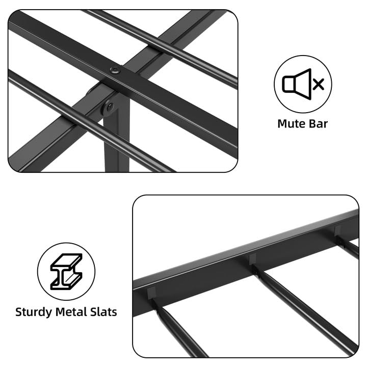 GAOMON Light Gray Woodgrain Metal Platform Bed Frame with Extra Storage and Noise-Free Assembly GAOMON