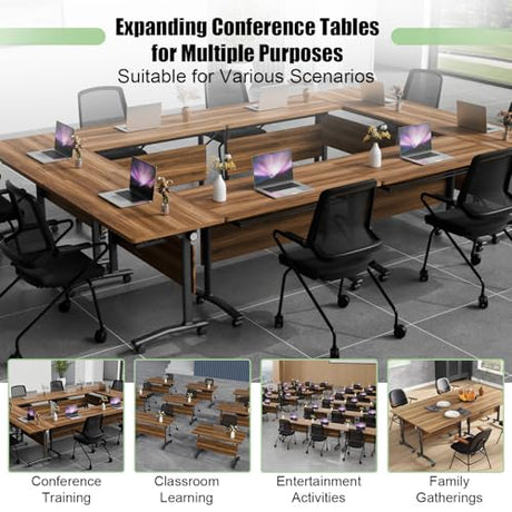 Conference Tables,Folding Conference Room Tables Office Table Flip Top Mobile Modular Meeting Training Tables with Silent Wheels,Seminar Boardroom Table for Home Office (4 Pack, 55.1x23.6x29.5) Crevew
