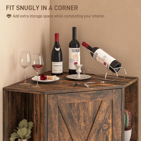 Halitaa Farmhouse Corner Cabinet, Tall Corner Storage Cabinet with Barn Doors and Adjustable Shelves Wooden Display Bookshelf Pantry Cabinets Organizer Home Furniture for Bathroom, Living Room Halitaa