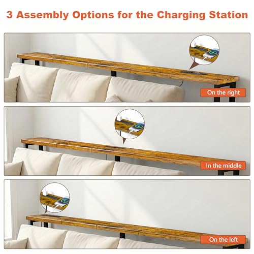 flevra 78" Narrow Sofa Table with Outlet (2 AC Outlets & 2 USB Ports), Behind Couch Table with Charging Station, Long Skinny Console Table for Living Room, Entryway and Hallway (Rustic Brown) flevra