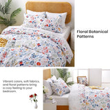 Mooreeke Duvet Cover Full Size, 3 Piece Blue and Red Flower Duvet Cover Set with Zipper Closure, Soft & Breathable Botanical Patterned Microfiber Bedding Set with 4 Corner Ties and 2 Pillow Shams Mooreeke