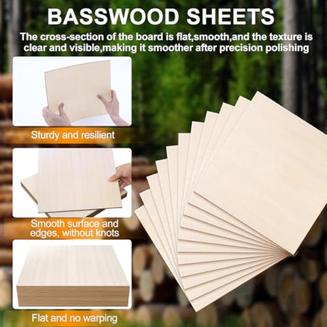 Yalumo Basswood Sheets 12 x 12 x 1/8 Inch, 26 Packs Plywood Sheets Unfinished Wood for Crafts 3mm Thick Basswood for Laser Cutting, DIY Architectural Models, Engraving, Wood Burning, Painting Yalumo