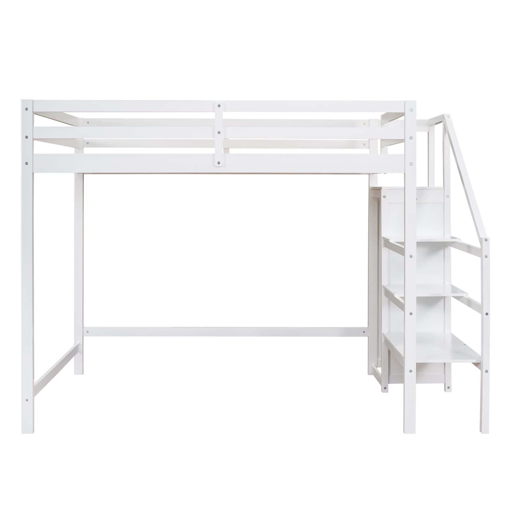 Harper & Bright Designs White Full Loft Bed with Storage Staircase and Wardrobe for Kids - WoodArtSupply