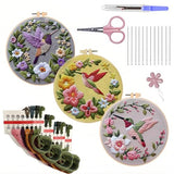 LB 3 Pack Hummingbird Flower Embroidery Kit for Beginners Funny Simple Beginner Embroidery Kit for Adults DIY Starter Kit with Embroidery Hoop Colorful Threads Tools Step by Step Instructions