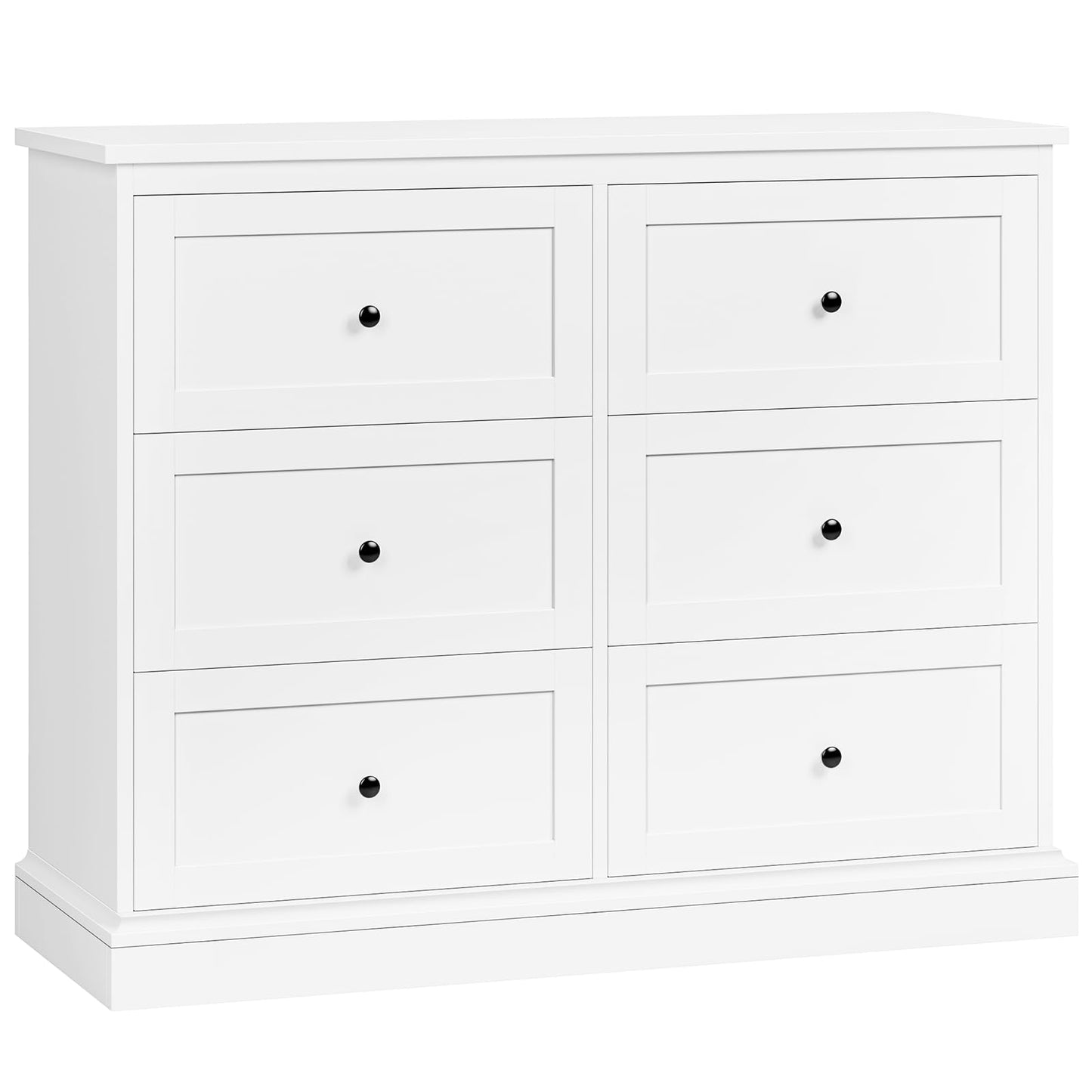 FOTOSOK White Dresser, 6 Drawer Dresser White, Modern Double Chest with Deep Drawers, Wide Storage Organizer Cabinet for Living Room Home